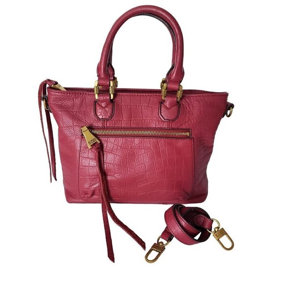 Aimee Kestenberg Pink Pebble Leather Croc Embossed Satchel & Shoulder Tote Bag - Picture 15 of 16